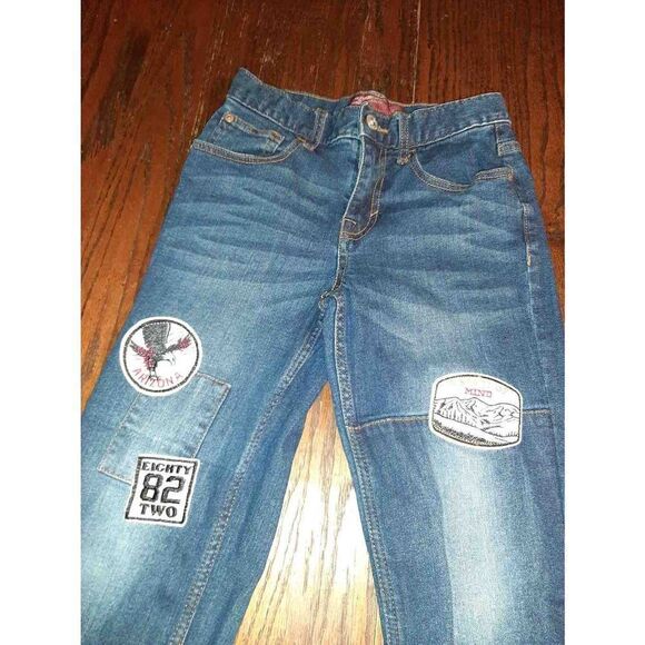 Boys 12 Reg Arizona Jean Company Straight Leg Adjustable Waist Denim Blue Jeans - Picture 2 of 4